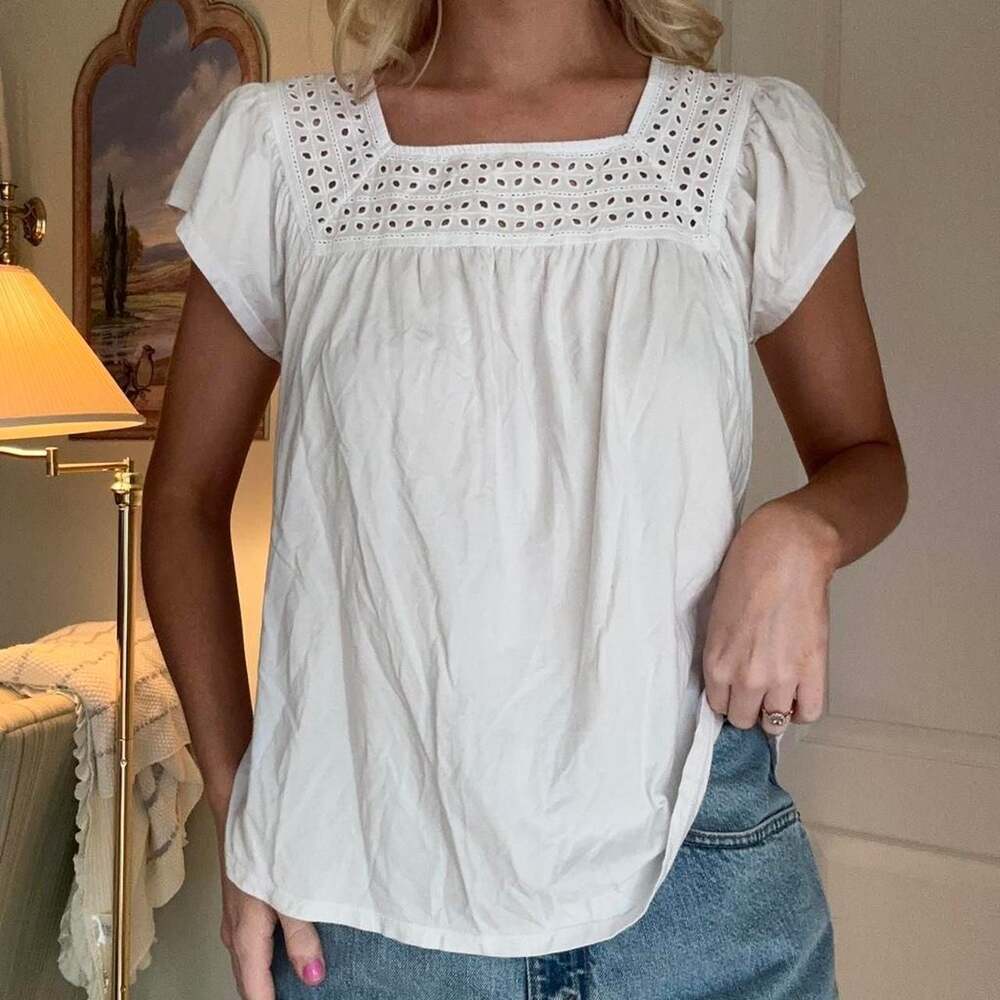 St. John's Bay White Eyelet Square Neck Babydoll Blouse